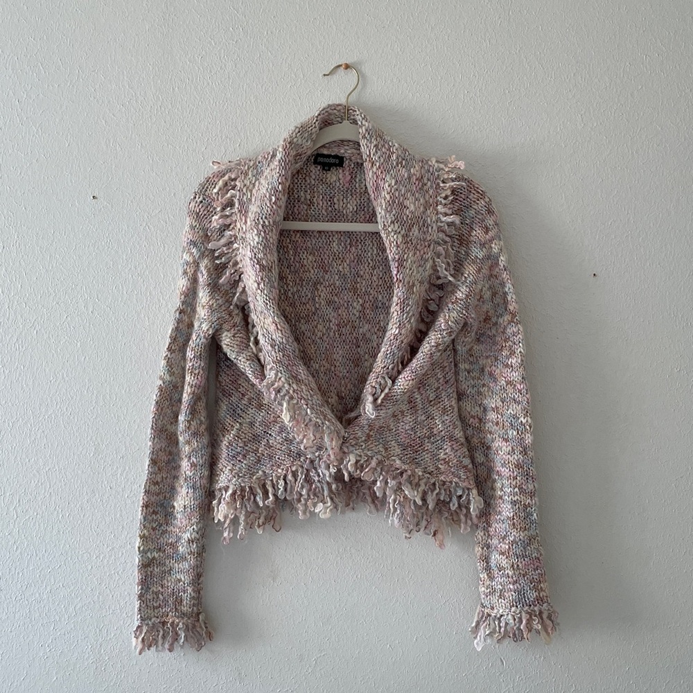Pomodoro Long Sleeve Cardigan Girl’s Sweater Boho Y2K Textured Metallic Girly